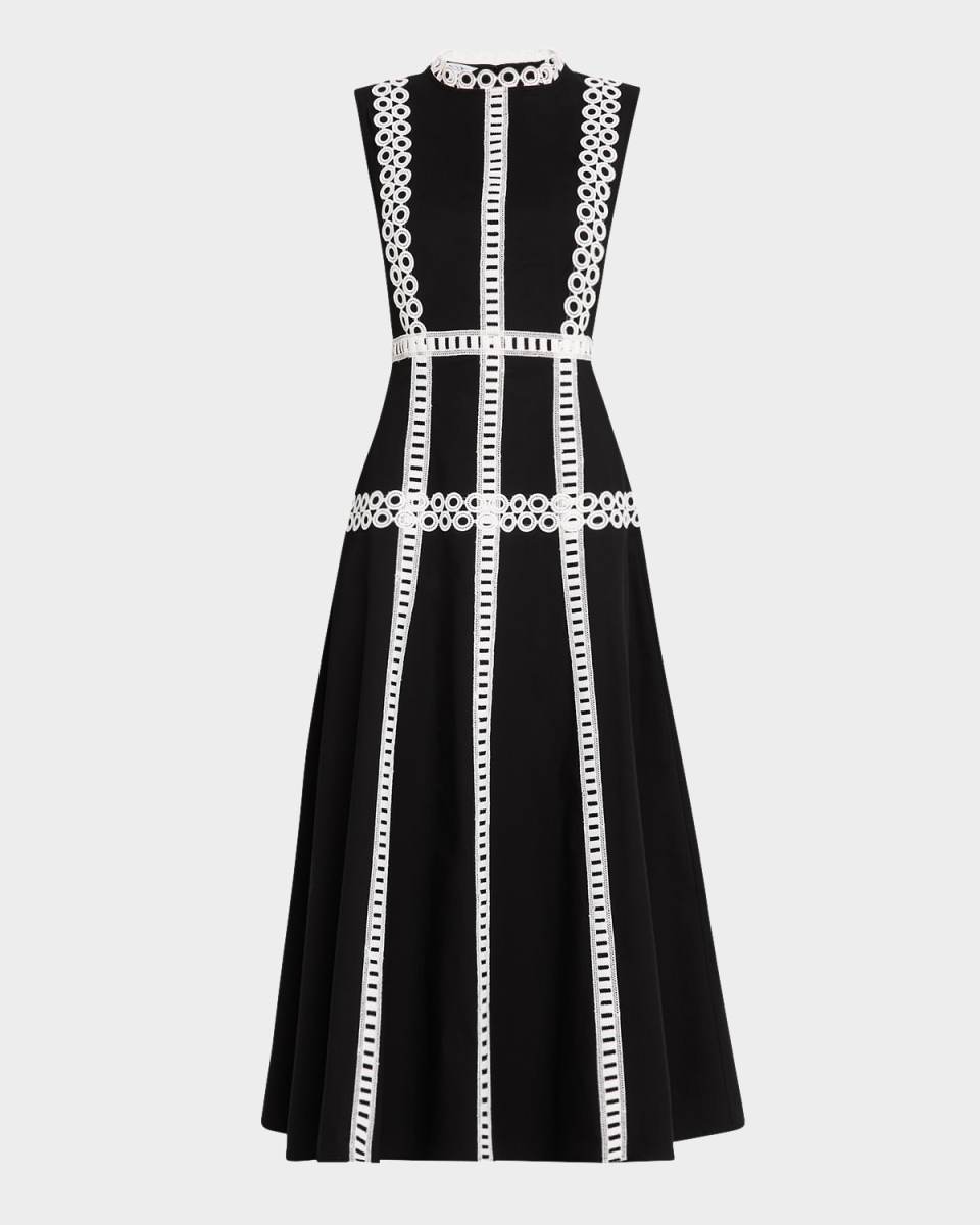 Woven Eyelet-Trim Cotton Maxi Fit & Flare Dress - Modern Fit